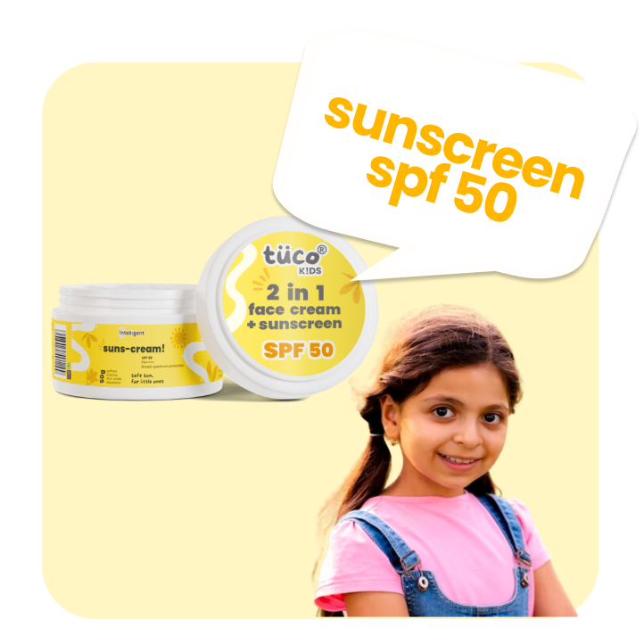 Tuco Kids Suns-Cream SPF 50. This 2-in-1 face cream, and sunscreen is gentle enough for daily use, even on the most delicate skin