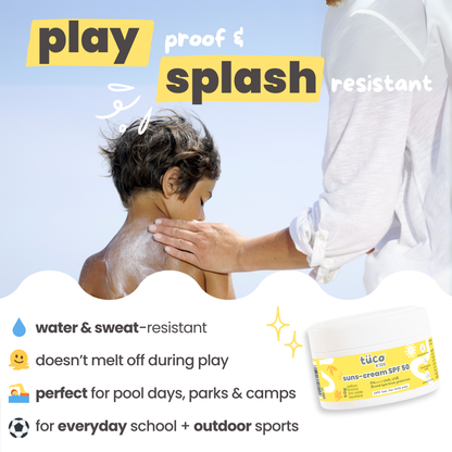 Hydrates, brightens, and protects without feeling greasy or sticky. Waterproof, perfect for swimming.